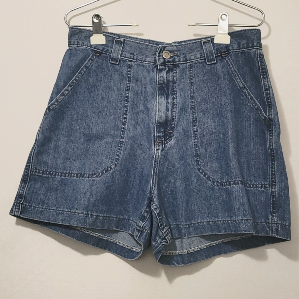 RIVETED BY LEE HIGH RISE DENIM SHORTS 4 POCKETS ZIPPER FLAY 12 PETITE